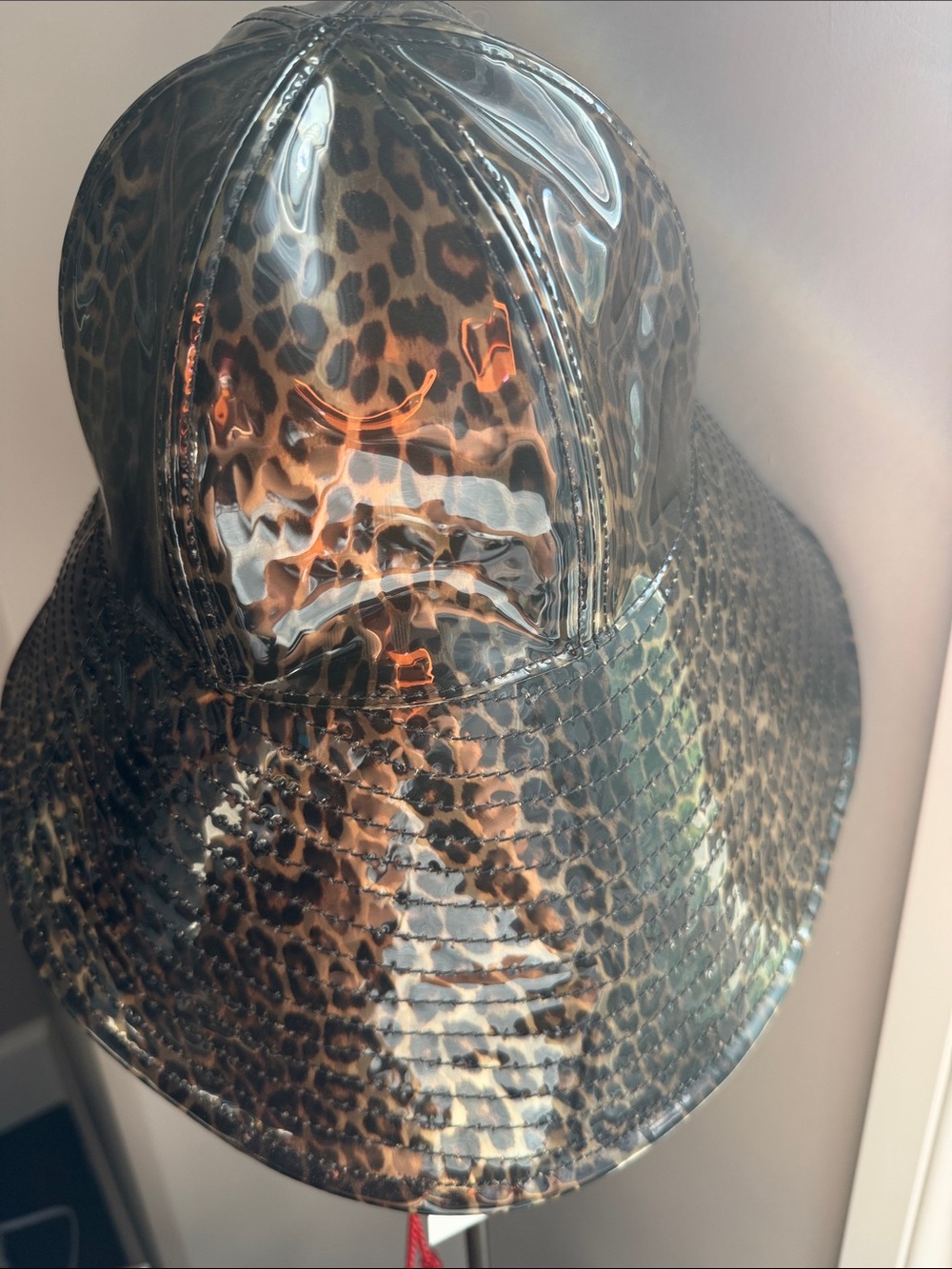 Glossy Leopard-Print Patent Vinyl Bucket Hat